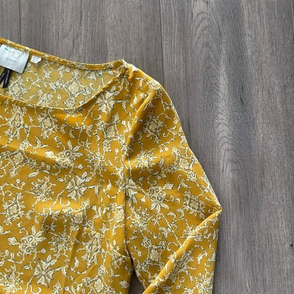 Anthropologie HD in Paris Eira Mustard Yellow Pattern Blouse - Picture 2 of 6